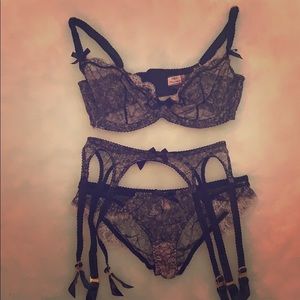 Agent Provocateur Black and Pink lace lingerie set